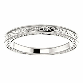 True 14K White Vintage-Style Engraved Carved Band Size 7