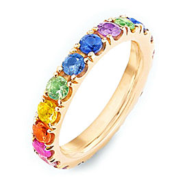 Rachel Koen Genuine Gemstone Rainbow Eternity Band 18K Yellow Gold Size 6.5