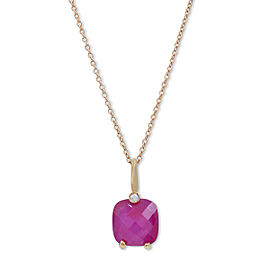 Rachel Koen 18K Yellow Gold Diamond Pink Rhodolite Pendant Necklace