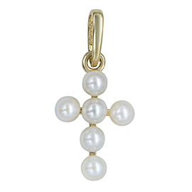 Rachel Koen Petite Pearl Cross Pendant Yellow Gold 14K