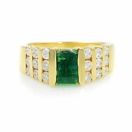 Rachel Koen 14K Yellow Gold Genuine Emerald 1.00cttw Diamond Ring Size 6