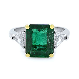 Rachel Koen Three Stone Green Emerald Diamond Engagement Ring 4.35ct Platinum