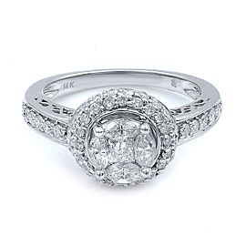 Rachel Koen 14K White Gold Diamond Halo Engagement Ring Size 6.75 1.13cts