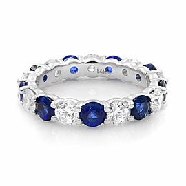 Rachel Koen 18K White Gold Blue Sapphire and Diamond Eternity Band Size 6