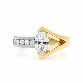 True 18K Yellow Gold Marquise Diamond Ring 1.00ct Size 6.75