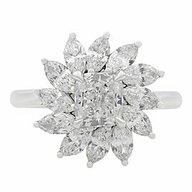 True 18K White Gold Cushion and Marquise Cut Diamond Cocktail Ring 2.05Ct