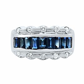 Rachel Koen 18K White Gold Blue Sapphire Diamond Ladies Ring Size 8