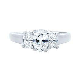 True 14k White Gold Three Stone Oval Diamond Engagement Ring 1.10ct Size 6.5