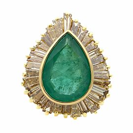 Rachel Koen 18K Yellow Gold Pear Shape Green Emerald Diamond Ring Size 5.25