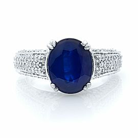 Rachel Koen Oval Blue Sapphire and Diamond Engagement Ring 18K White Gold Size 6