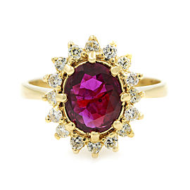 Rachel Koen Oval Ruby Halo Set Diamond Yellow Gold Ring 1.13ct Size 6