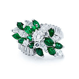 Rachel Koen Green Emerald Platinum Cluster Vintage Diamond Ring 2.70cttw Size 7