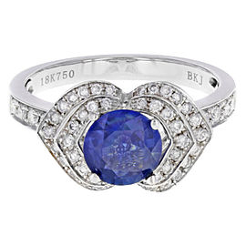 Rachel Koen Round Sapphire Diamond Ring 1.5 cttw 18K White Gold