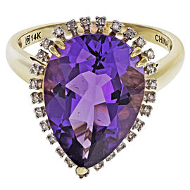 Rachel Koen 14K Yellow Gold Diamond 0.3cttw Amethyst 11cttw Ring