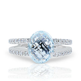 Rachel Koen Aquamarine Diamond Ring 0.21 Cttw size 6.5 18K White Gold