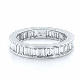 True Baguette Cut Diamond Channel Set Eternity Womens Ring 18K White Gold 2.26cts