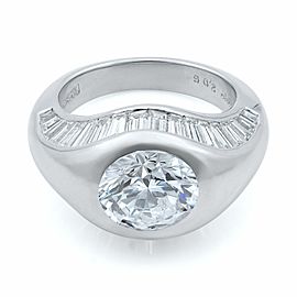 Platinum Unique Baguette Cut Diamonds and Round Center Stone Ring Size 5