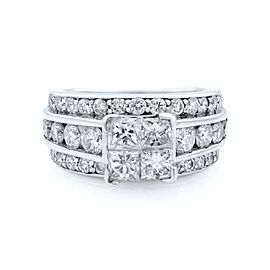 Rachel Koen 14K White Gold Princess Head Wide Engagement Ring 3.00ct SZ 4.75