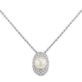 Salvini 18k White Gold & 0.65 Cttw Diamonds & Pearl Pendant Ladies Necklace