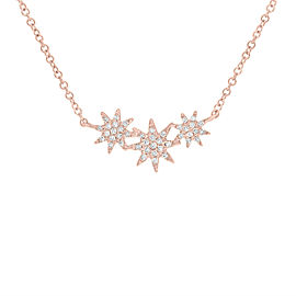 14K Rose Gold Pave Diamond 0.09cts Mini Stars 17 Inch Necklace