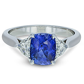 True Blue Sapphire And Diamond Engagement Ring 3.34cttw 18K White Gold GIA