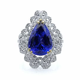 True 18K White Gold Pear Shape Blue Tanzanite Diamond Ring 2.10 Cttw