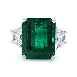 True Three Stone 9.39ct Emerald Diamond Ring 18K White Gold Size 6.5