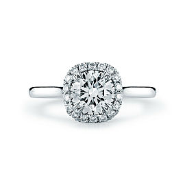 True Round Diamond Halo Engagement Ring in Platinum 0.82cts F VS1 GIA