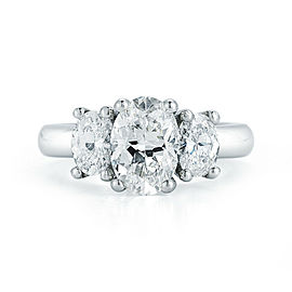 True Three Stone Oval Cut Diamond Engagement Ring in Platinum 2.00 ct GIA