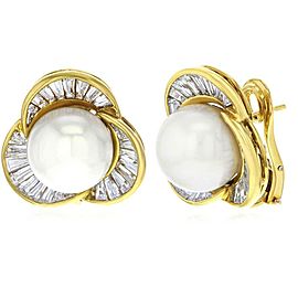 Damiani 18k Yellow Gold 48 Diamonds & Pearl Huggie Ladies Earrings