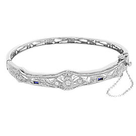 14K White Gold 0.15 Cttw Diamods & 0.05 Blue Sapphires Filigree Ladies Bracelet