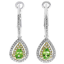 True Double Pave Drop Green Garnet Earrings Hinged Backing Earring 14K