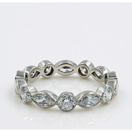 True 1.75cts Platinum Marquise and Round Diamonds Eternity Band Size 6.5