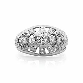 True Vintage 14K White Gold Diamond Cocktail Ring 0.36cts Size 7