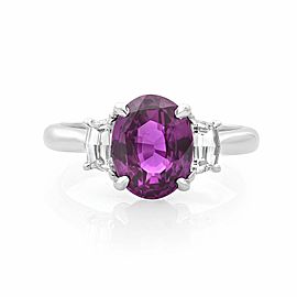 18K White Gold Oval Pink Sapphire and Diamond Three Stone Engagement Ring 2.61ct