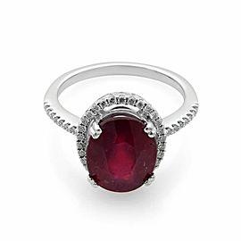 True 14K White Gold 3.60cttw Ruby 0.22cttw Diamond Halo Engagement Ring