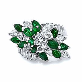 Rachel Koen Platinum 1.70cttw Diamond 1.0cttw Emerald Antique Cocktail Ring Sz7