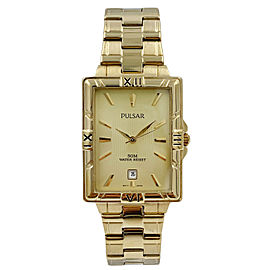 Pulsar Date Stainless Steel Gold Dial Quartz Mens Watch PX4690