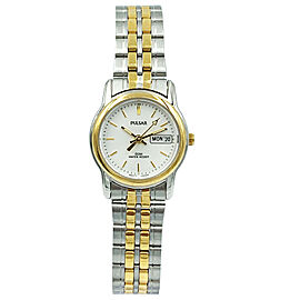 Pulsar Two Tone Steel Day Date Japan Quartz Ladies Watch PXV020X9