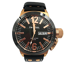 TW Steel Gold Plated Leather Black Dial Day Date Quartz Mens Watch CE1039