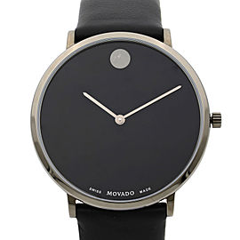 Movado Modern 47 Ultra Slim Black Leather Strap Quartz Ladies Watch 0607391