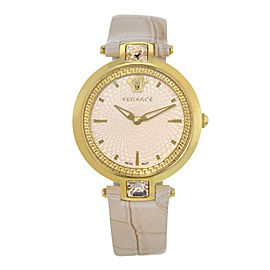 Versace Olympo Crystal Gleam Pink Dial Gold Tone Steel Quartz Watch VAN050016