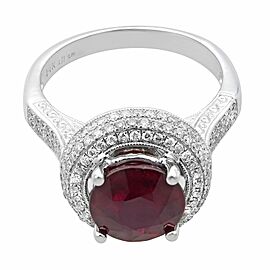 Rachel Koen 14K White Gold Ruby and Diamonds Engagement Ring SZ 7.75