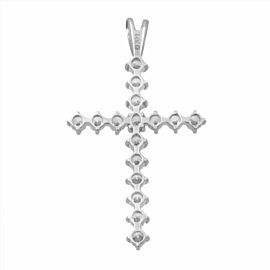 Rachel Koen 14K White Gold Ladies CZ Medium Cross Pendant