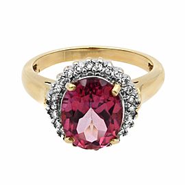 Rachel Koen Yellow Gold Oval Pink Tourmaline Diamond Halo Engagement Ring Size 6