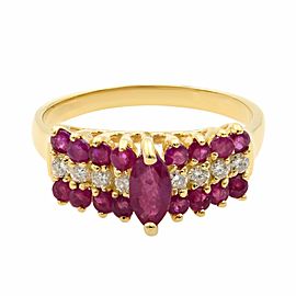 True 14K Yellow Gold Ruby and Diamonds Anniversary Ring Size 6