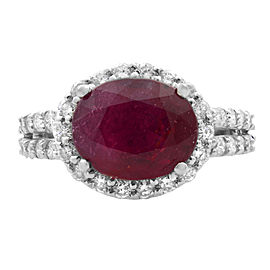 Rachel Koen 14K White Gold Oval Ruby Diamond Halo Engagement Ring Size 6.75