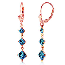 4.79 CTW 14K Solid Rose Gold Square Blue Topaz Drop Earrings