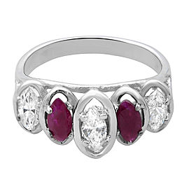 Rachel Koen 14K White Gold Diamond 0.75cttw Ruby 0.5cttw Cocktail Ring SZ7.75