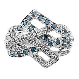 Rachel Koen Blue and White Diamonds 1.0cttw 10K White Gold Cocktail Ring SZ7